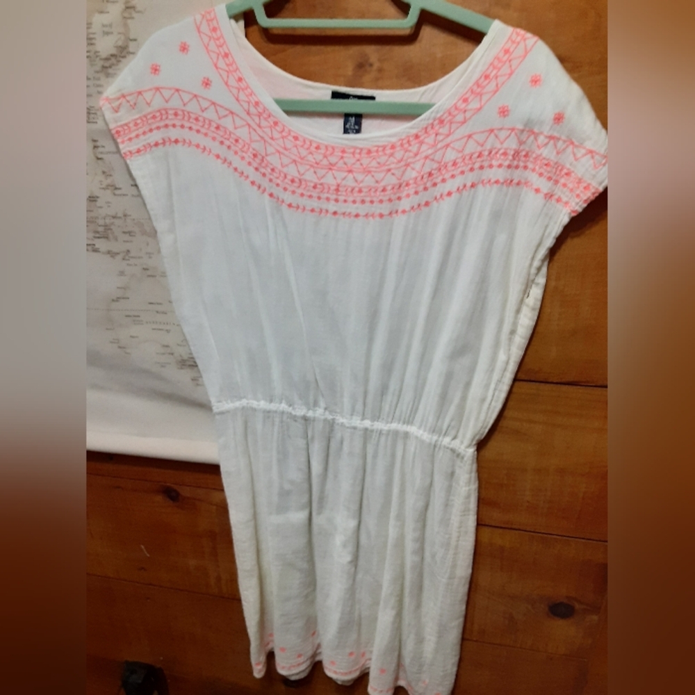 White and Pink Embroidered Women's Top